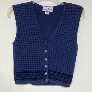 Cotton Forever, Navy Women's V-Neck Buttoned Vest, SP